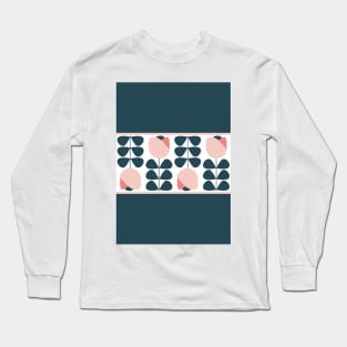 Retro Scandi Floral Navy Blue and Rose Long Sleeve T-Shirt